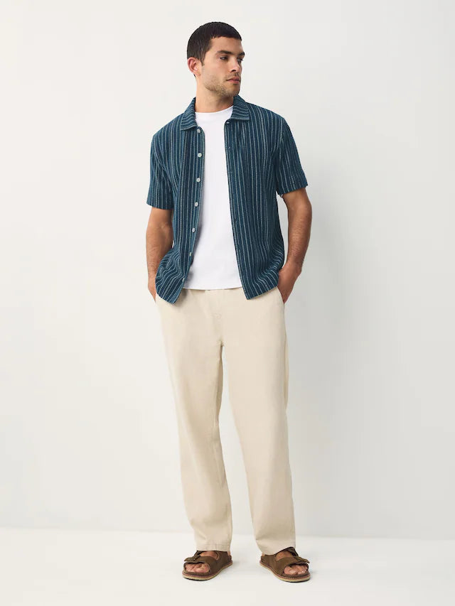 Blue/White Textured Stripe Jersey Shirt