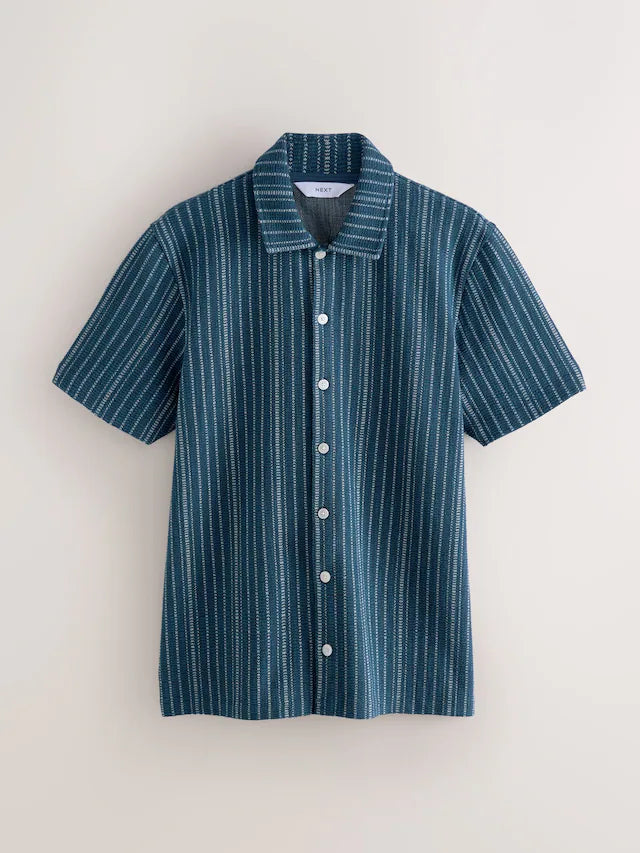 Blue/White Textured Stripe Jersey Shirt