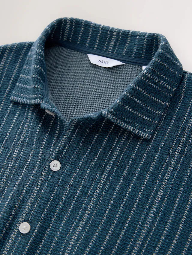 Blue/White Textured Stripe Jersey Shirt