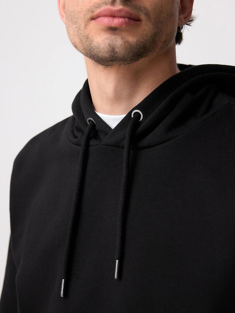Black Regular Fit Rich Jersey Fabric Hoodie
