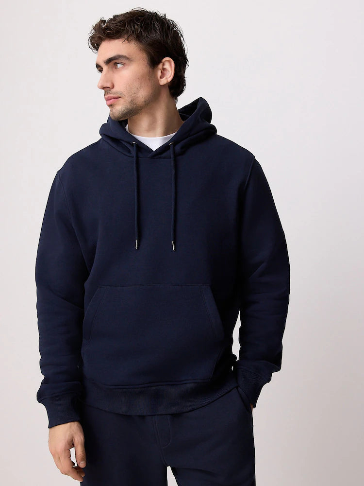 Navy Blue Regular Fit Rich Jersey Fabric Hoodie