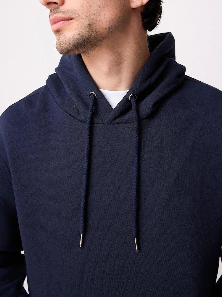 Navy Blue Regular Fit Rich Jersey Fabric Hoodie