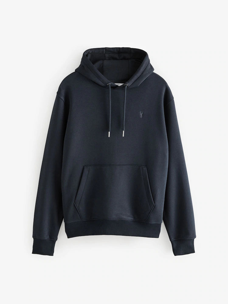 Navy Blue Regular Fit Rich Jersey Fabric Hoodie