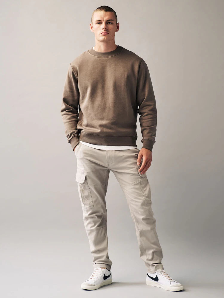 Light Stone Slim Fit Cotton Stretch Cargo Trousers