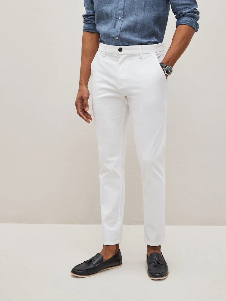 White Slim Fit Stretch Chinos Trousers