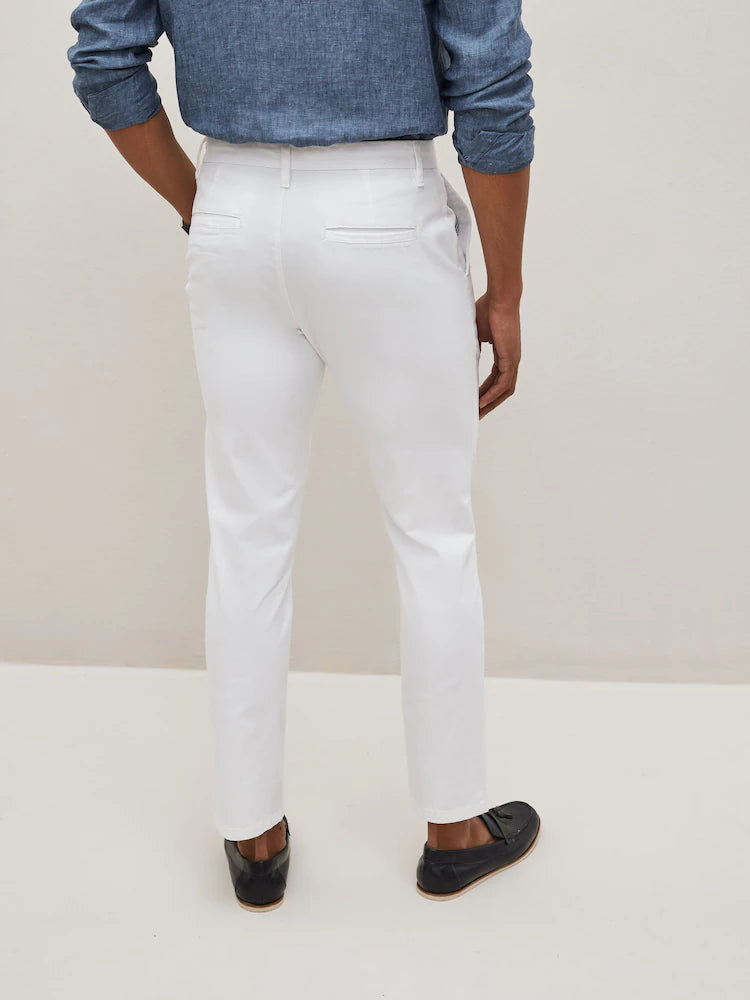 White Slim Fit Stretch Chinos Trousers