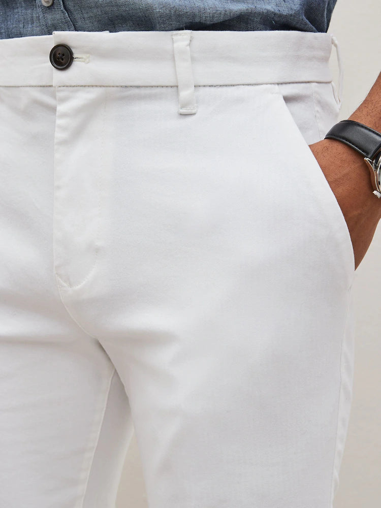 White Slim Fit Stretch Chinos Trousers
